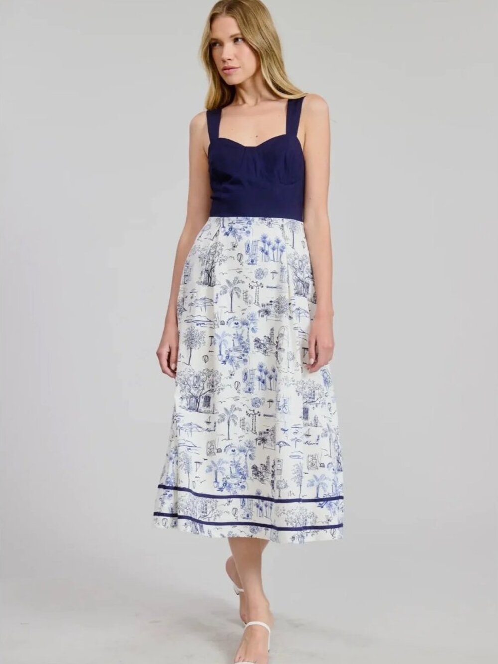 Flat White Malaga Printed Midi Dress - Medium NWT